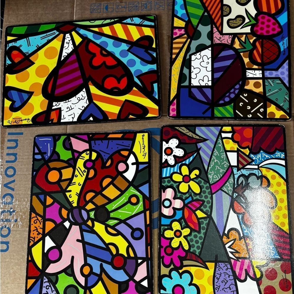 Romero Britto Bundle Accessory Wall Picture Tray Art Photo 6 total